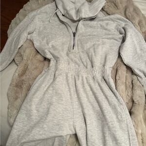 FREEPEOPLE Light Gray Half-Zip Hooded jogger Jumpsuit